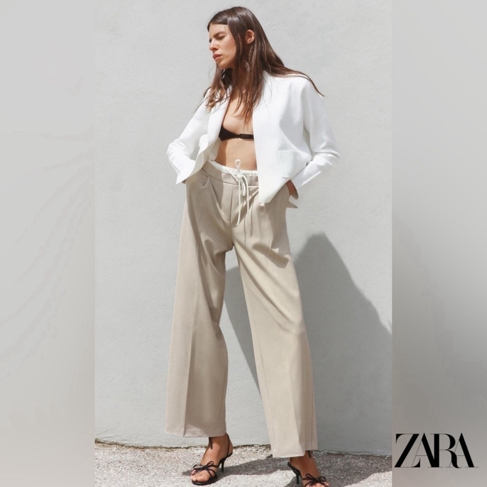 ZARA Basics Oversized Ribbed Off White Open Front Blazer Size Small